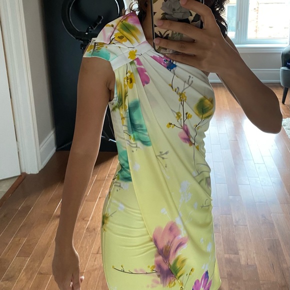 Yellow floral one shoulder dress NWOT - Picture 3 of 10